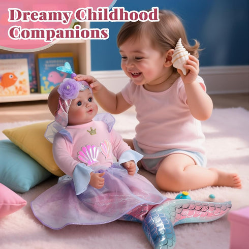 15-Inch 3+ BABESIDE Mermaid Baby Doll Girl, Realistic Soft Baby Dolls with Shiny Mermaid Tail & Accessories, Cute