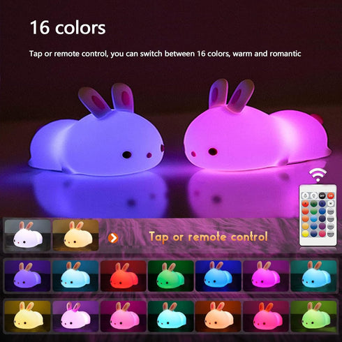 YOTOZU Cute Bunny Night Light - USB Rechargeable Night Light with Touch Sensor and Remote Control for Kids