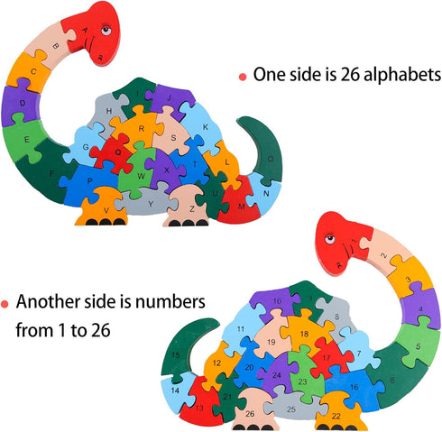 LovesTown 2 PCS Wooden Animal Puzzles - Alphabet Building Blocks for Preschool Letters and Numbers