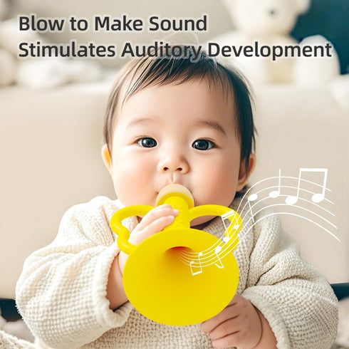 6-12 2PCS 0-6 Baby Trumpet Toy Months, Silicone Baby Horn Blowing Toy with Yellow Green for Teething Sensory Play