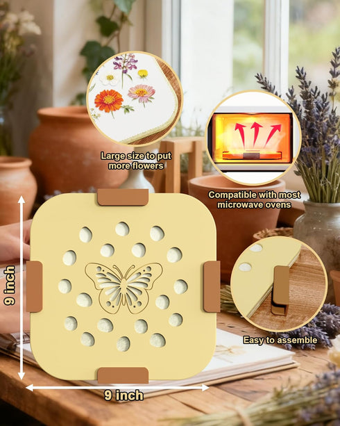 9" NEIGIKI Microwave Flower Press Kit, Fast-Drying Flower Pressing Kit with Reusable & Washable Cloth, Vibrant Color
