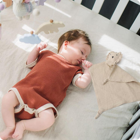 Organic Cotton Bunny & Lion Loveys, Soft Breathable Newborn Security Blanket, Neutral Muslin Fabric, Perfect Present