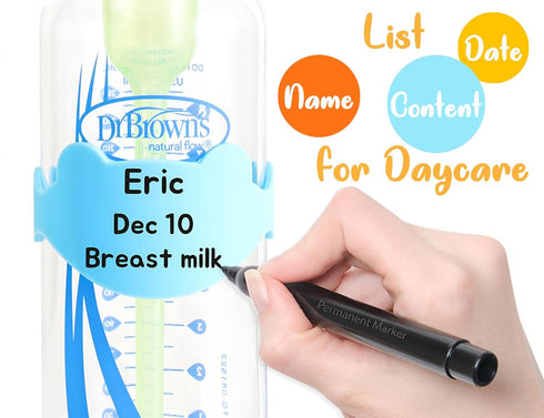 Pack 6 Silicone Baby Bottle Labels for Daycare, Write and Reusable Waterproof Daycare Label for Baby Bottle