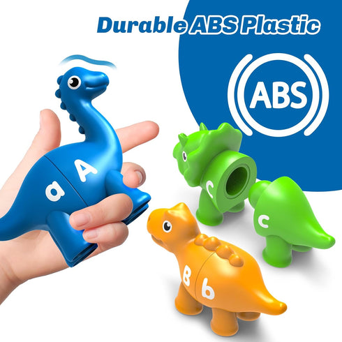 26PCS 3-5, Dinosaur Alphabet Learning Toys for Kids Ages Double-Sided ABC Matching Game with Uppercase Lowercase