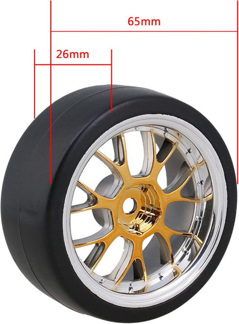 4PCS Plastic RC 1:10 On-Road Racing Car Drift Smooth Tire & Y-Shaped Plated Yellow Wheels