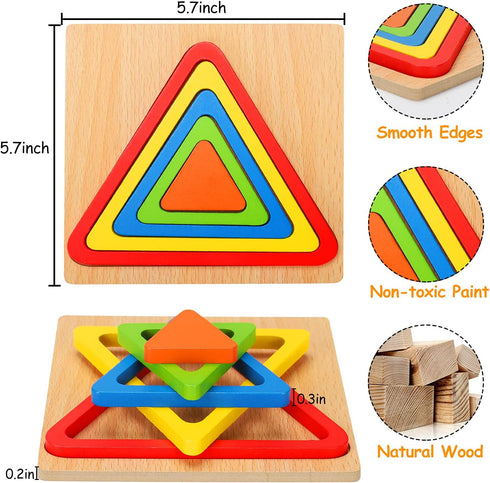 Toddler Puzzles Montessori Toy, Wooden Shape Sorting Puzzle, Sensory Toy for 1 2 3 Year Old, Educational Developmental