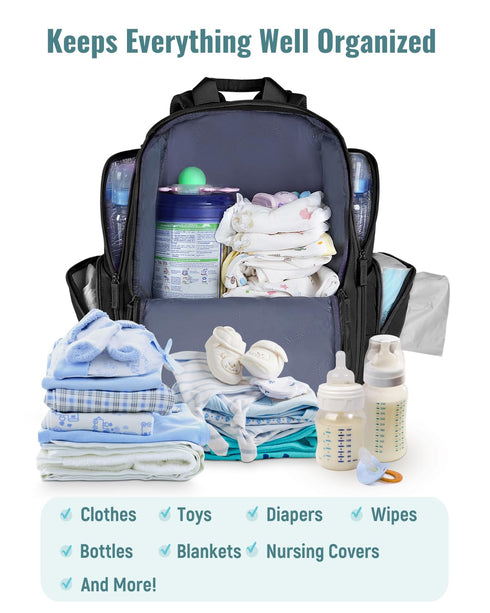 Backpack, Backpack 2 TravelBlack Mancro Diaper Bag Extra Large Capacity Baby Diaper with Insulated Pockets and Stroller