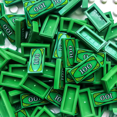 ARBTOTCE 50PCS 100 (50 Dollar Bill Bank Cash Minifigure, Green Money Tile Accessories for Building, Compatible