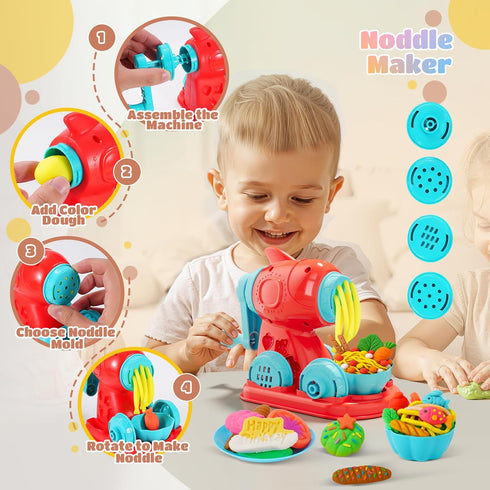 Rodsucs 3-in-1 Sets 4-8, 3-12, (12 Color Dough for Kids Ages Ice Cream Hamburger Noodle Maker Toy for Kids Arts &Crafts