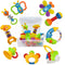 9pcs Baby First Rattle Teether Toy Gift Set with Storage Box for Infant Newborns 0-18 Months, Blue