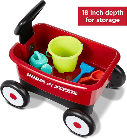 1-4 Radio Flyer Push & Pull Walker Wagon with Garden Tools, Red, for Kids Years Old, Locking Handle for Stability, Baby