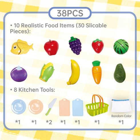 YOROCANO 38Pc Set Pretend Play Food for Kids Kitchen - Pretend Play Kitchen Accessories, Toys Play Food for Toddlers