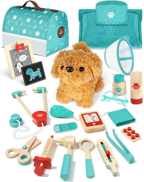 Lehoo Castle Wooden Doctor Kit for Toddlers 3-5 Girls Toys, Vet Toys