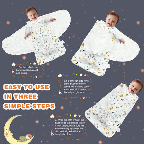 100% 3-Way 1.0 3-6 Swaddle-Blanket Baby Girl & Boy Swaddles Newborn Infant Transition Cotton Wrap Blankets, Adjustable