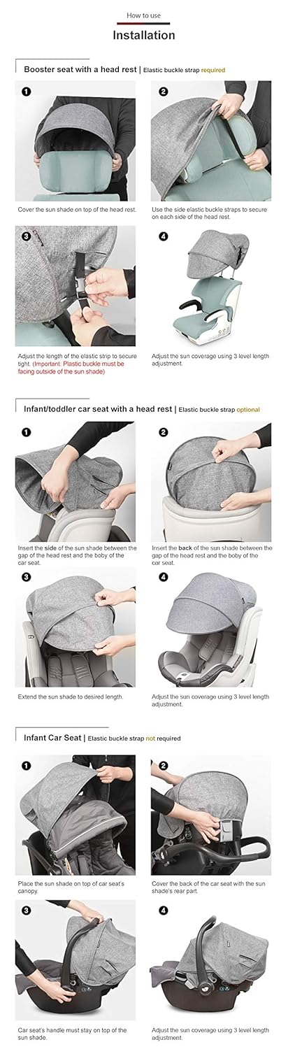 Black Car Seat Sun Shade Extender Canopy
