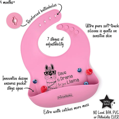 PrimaStella Silicone Baby Bibs, Soft Adjustable Waterproof Bib for Babies & Toddlers, BPA Free