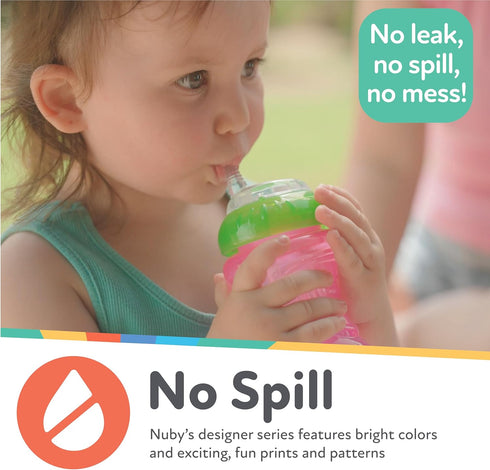 Nuby No-Spill Sippy Cup with Flex Straw for Boys, 10-Ounce Bottles, 3-Pack