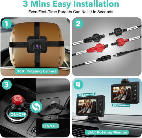 Chuanganzhuo 5'' NO.1 1080P Setting 3X S100U, 5inch Baby Car Camera with Night Vision, USB Powered, Mirror/Normal Mode
