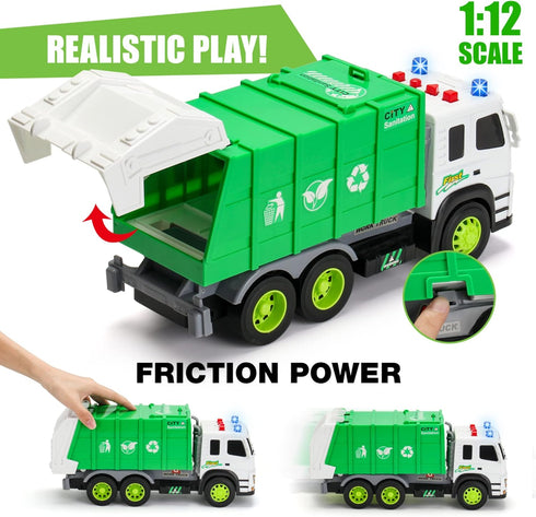 1:12 37 MOBIUS Toys Garbage Truck Large Scale Recycling Truck with Lights, Sounds & Moving Parts Durable BPA-Free Trash
