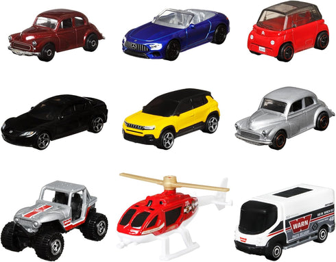 9-Pack 1:64 Matchbox Die-Cast Scale Toy Cars, Construction or Garbage Trucks, Rescue Vehicles or Planes (Styles May