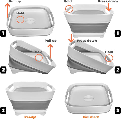2.6 Gal(10L) GIMWA Collapsible Wash Basin for Baby Bottles, Gray Space-Saving Collapsible Dish Basin with Drain Plug