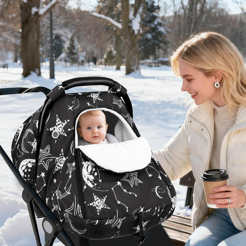 Winter Car Seat Cover Baby, GFU Warm Carseat Cover for Babies, Universal Infant Car Seat Canopy Waterproof, Cold