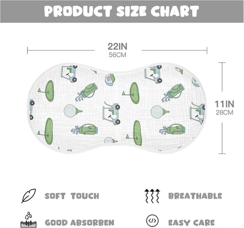 Qinllo 2 Pack 22" 11" Muslin Burp Cloths Golf Car White Cotton Baby Burp Cloths Ultra Absorbent Burping Cloth Soft Spit