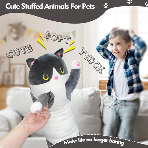 Long Cat Plush Pillow, 43.3in Cute Black Cat Plushie Stuffed Animal Body Pillow, Kawaii Doll Toy Gift