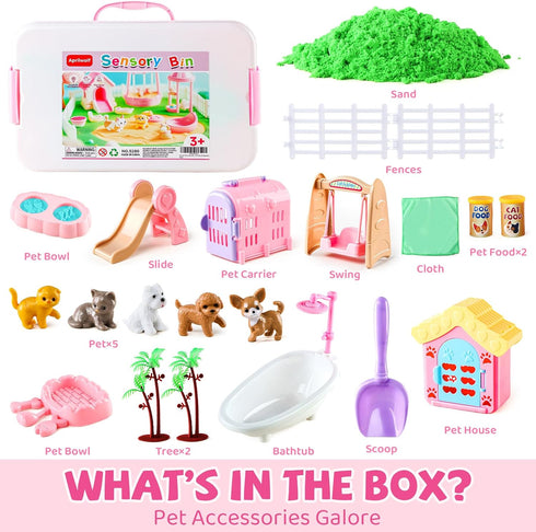 21 Set, 4-8, 3 4 5 6 7 Aprilwolf PCS Pet Sensory Bin, Dog & Cat Sandbox with Sand & Box, Play Sand Art Toys Kit, Pet