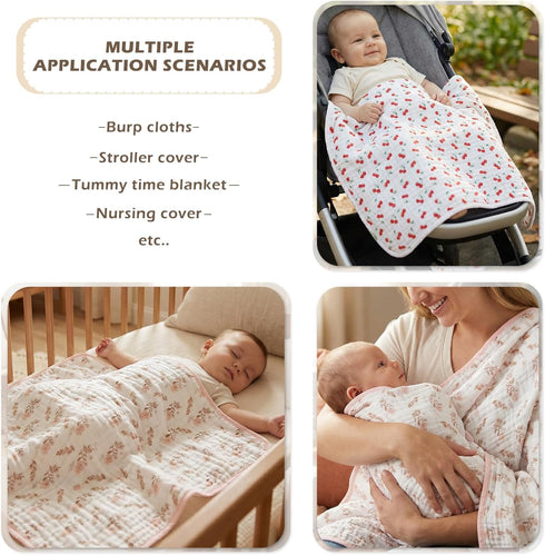 Pack 2 43"X43" of Ultra Soft Muslin Baby Blankets for Girls Boys Breathable Lightweight Cotton Muslin Swaddle Blankets
