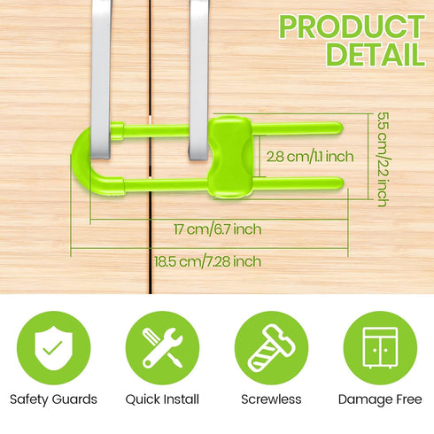 Jetec 10 Pieces Cabinet Locks for Babies, U-Shaped Childproof Latch for Knob Handle on Kitchen Door (Green)