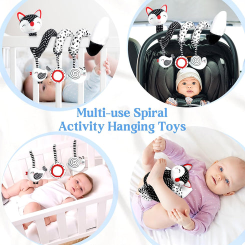 Car Seat Toys for Babies 0-3 Months, Spiral Stroller Toys, High Contrast Black and White Baby Toys