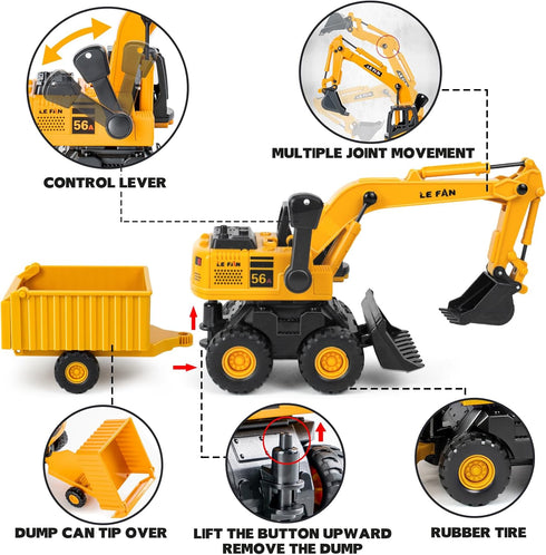 3 1 3-5, Playset Kids Construction Toys for Boys - in Excavator, Crane and Dump Trucks with Road Signs for Toddlers