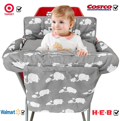 2-in-1 Love&go Soft Pillow Attached Shopping Cart and High Chair Cover for Baby, Cotton Padded Cart Cover, Fold'n Roll