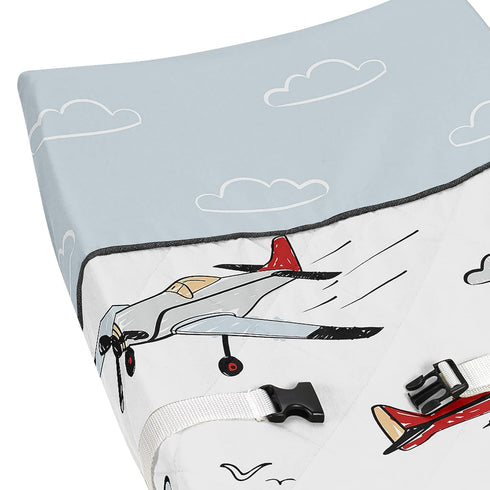 Sweet Jojo Designs Vintage Airplane Boy Baby Nursery Changing Pad Cover - Grey Yellow Orange Red White and Blue