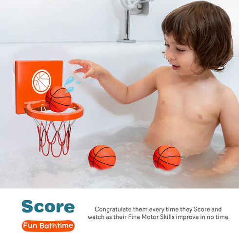 Bath Toys - Bathtub Basketball Hoop for Kids, Mini Basketball Hoop with 3 Suction Cups and 4 Soft Balls