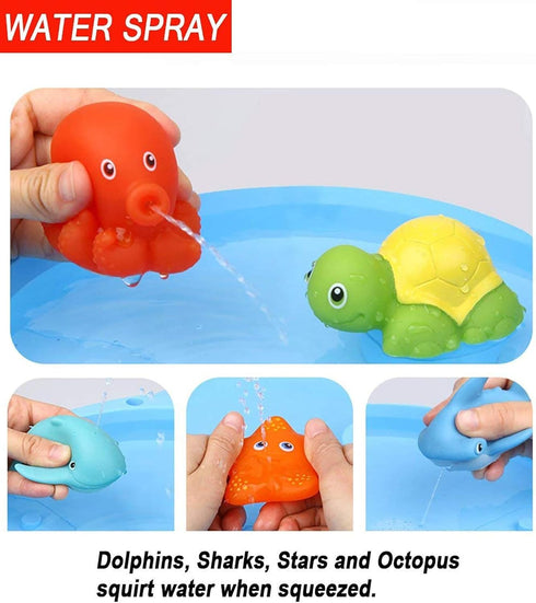 Bath Toy Water Spraying Discoloration Floating Animals, Shark Fishing Play Set for Babies and Kids