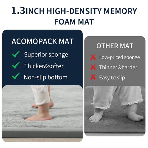 ACOMOPACK 1.3" 50x50 Kids,Infants,Toddlers,Tummy Baby Play Mat for Floor Thick Memory Foam Soft Velvet Playpen Mat