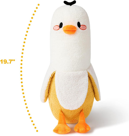 PEACH CAT Banana Duck Plush Pillow, Cute Stuffed Animal for Girls and Boys, White 19.7"