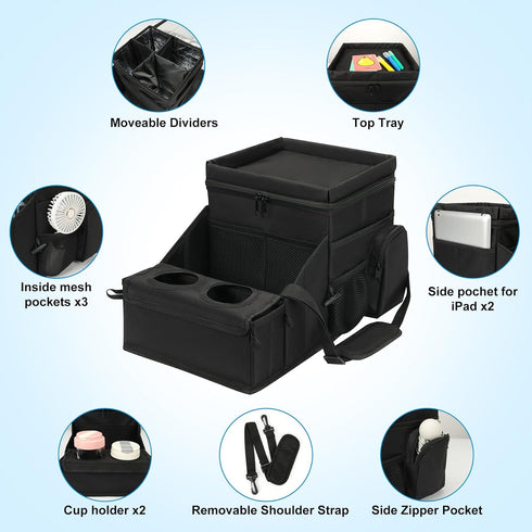 COOLBEBE Car Seat Organizer, Backseat Car Organizer with Cup Holders for Kids and Adults Travel, Cooler Compartment