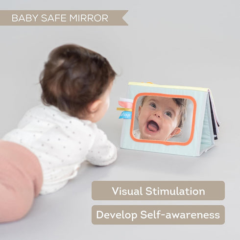 Tummy-time 3D Taf Toys Savannah Infant Soft Crinkle Activity Book with Huge Baby Safe Mirror, Activities, Textures
