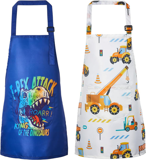 Lictin 2 Pack Kids Apron for Boys Girls - Waterproof Art Apron with Pockets for Cooking, Painting, Baking