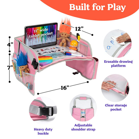 PILLANI Kids Travel Tray for Car - Car Seat Tray for Kids Travel, Road Trip Essentials, Carseat Table for Roadtrip