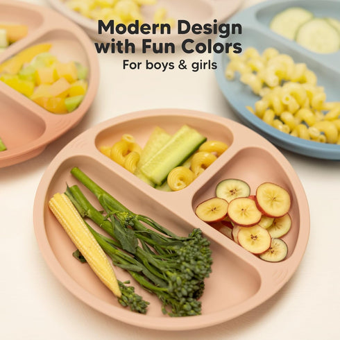 KeaBabies 3-Pack Suction Plates for Baby, Toddler - 100% Silicone Divided Plates, BPA-Free, Microwave & Dishwasher Safe