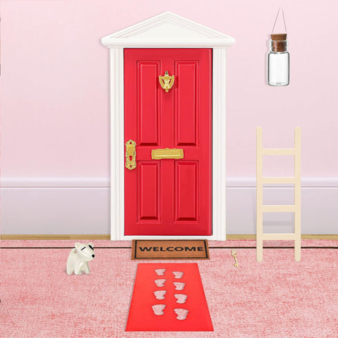 Red Tooth Fairy Door Kit With Accessories - Mini Wooden Festive Set for DIY Craft Activities and Learning Decoration