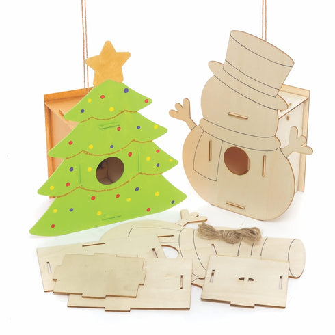 Christmas Wooden Bird House Kits - Baker Ross FC167 - Pack of 2 for Kids Arts and Crafts Projects
