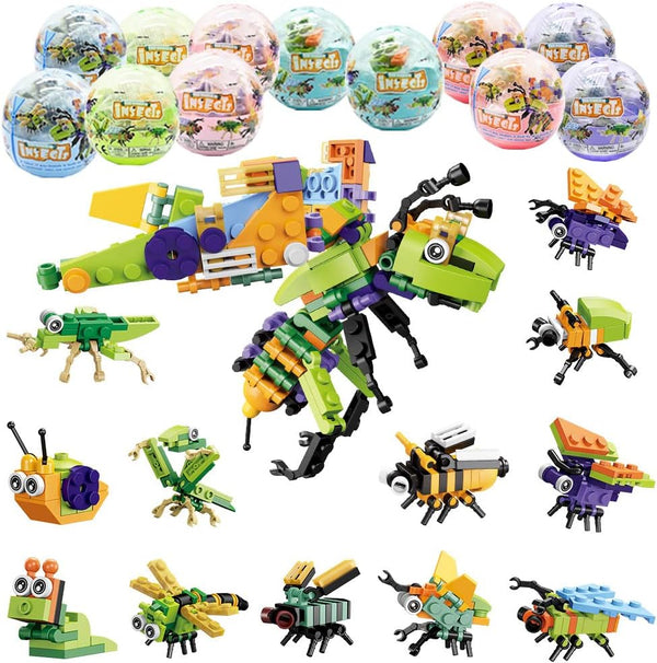 12 PCS Pre Filled Easter Eggs with Insect Building Blocks, Mini Toys for Kids Party Favors and Basket Stuffers