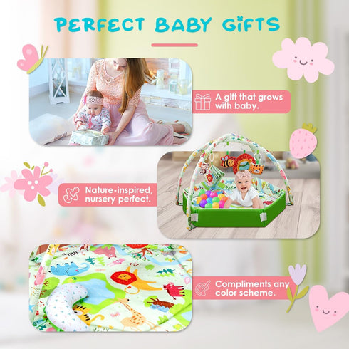 Mat,Tummy 6 0-12 lulunemo Baby Play Time Mat with Detachable Toys-Activity Gym for Visual, Auditory & Motor