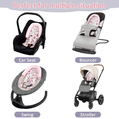 Baby Head Support and Strap Cover for Car Seat, Mink Infant Carseat Headrest for Girls, Newborn Car Seat Insert Cushion