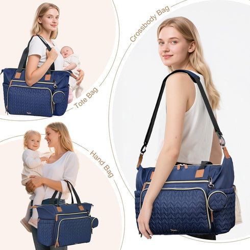 Diaper Bag Tote, Large Baby Diaper Bags Waterproof, Hospital Bag for Labor Delivery with Pacifier Case, Changing Pad